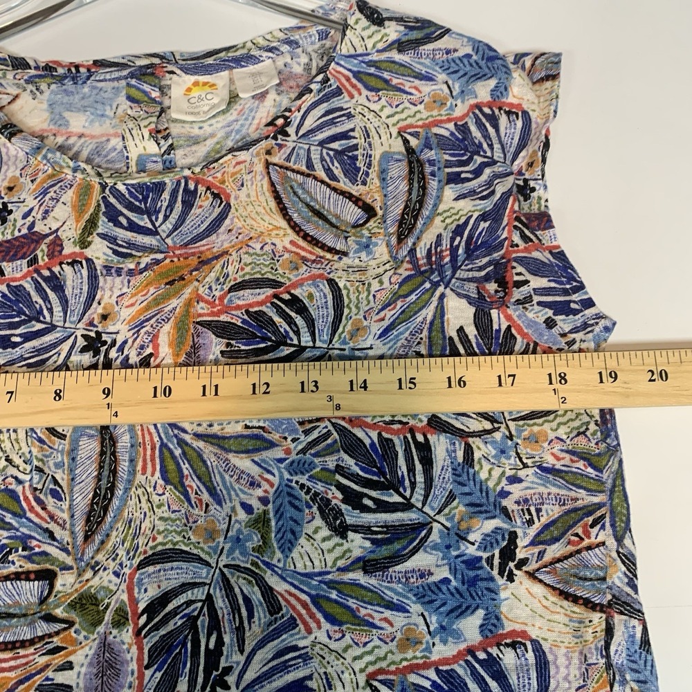 C&C California Top Large 100% Linen Button Back Cap Sleeve Tropical Boho Coastal - Picture 6 of 7